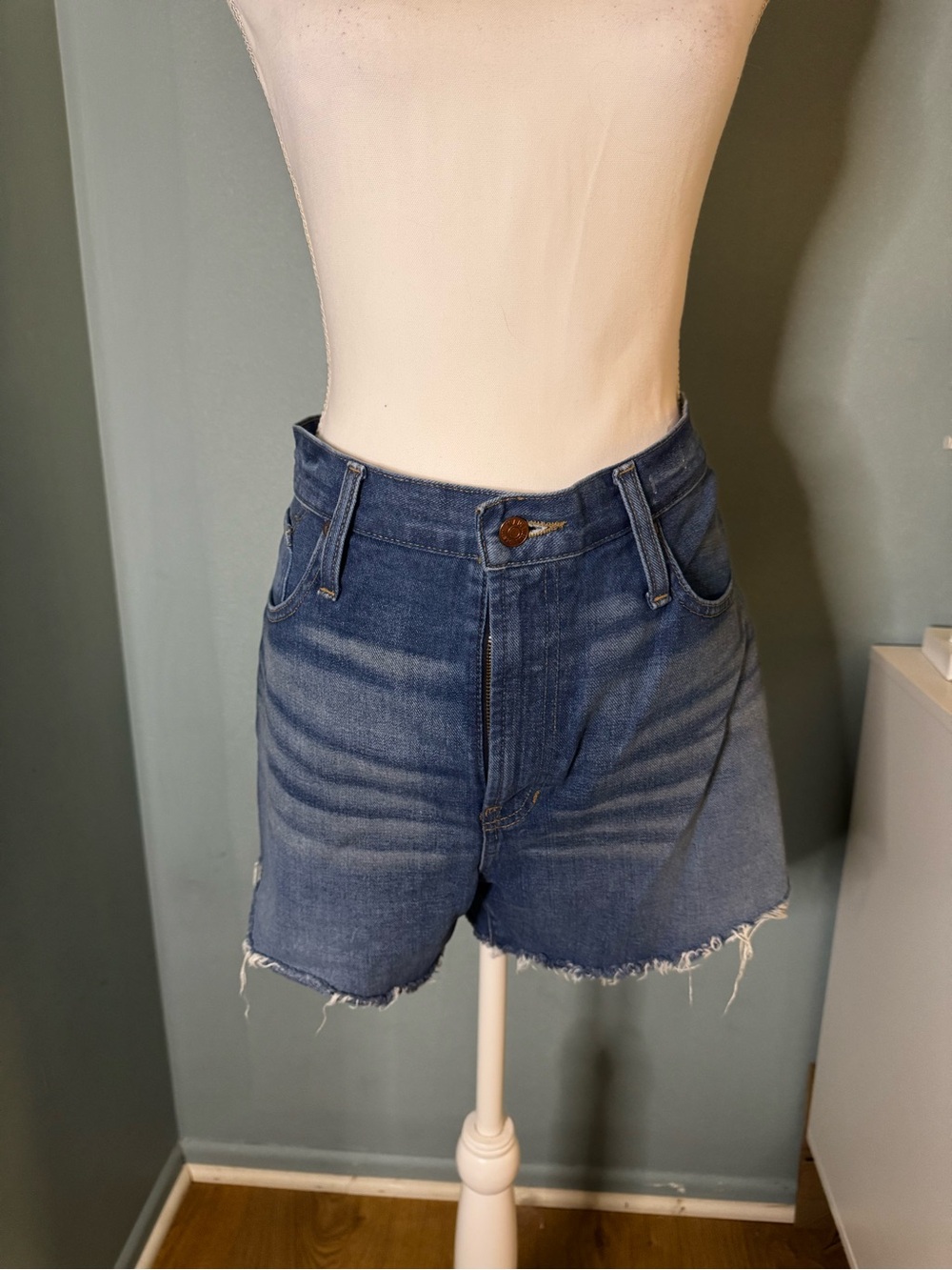 NWOT Madewell Medium Wash Raw Edge Denim Shorts 31 XL